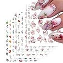 RabbFit 9 Sheets Flower Nail Art Stickers Decals 3D Self-Adhesive Nail Decals Spring Floral Nail Art Supplies Charming Daisy Leave Peony Nail Accessories for Women Nail Decorations Design