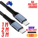 100W USB C Type C Charger Cable Fast Charge For Samsung S24 S23 S22 Huawei 2M 3M