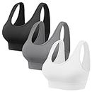 Vinfact 3 Pack Sports Bras for Women Wireless Bra with Removable Pads Yoga Bra Support for Workout(A-Black,Grey,White.Medium)