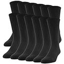 Gildan Men's Performance Crew Socks, 12 Pairs, Black, Shoe Size: 6-12