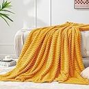 BEDELITE Fleece Blanket Twin Size – 3D Ribbed Jacquard Soft and Warm Decorative Fuzzy Blankets – Cozy, Fluffy, Plush Lightweight Throw Blankets for Couch, Bed, Sofa(Mustard Yellow, 60x80 inches)