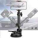 Heavy Duty Φ100mm Suction Cup w/Adjustable 2-Ball-Head Action Camera Dash Cam Phone Car Mount Vehicle Windshield Holder for iPhone GoPro insta360 DJI Akaso Video Recording (1.5kg Load)