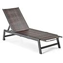 Giantex Patio Chaise Lounge Chair - Outdoor PE Rattan Recliner Chair with Wheels, 5-Position Adjustable Backrest, Steel Frame, Wicker Tanning Chair for Deck, Poolside, Yard, Beach Sunbathing Chair(1)