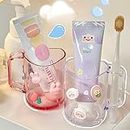 Wolpin (Set of 2 Pcs) Toothbrush Holders for Bathroom Cups with 3D Cute Stickers Plastic Stand for Toothpaste, Comb, Brush, Cream, Lotion Kids Bathroom Cup Drain