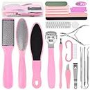 Foot File Pedicure Set, 30 in 1 Foot Files Foot Care Scrubber Kit Hard Skin Remover Feet Scrub for Women Men Salon or Home(Pink)