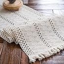 Alynsehom Macrame Table Runner Cream Beige Boho Table Runner with Tassels Hand Woven Cotton Table Runner Rustic Farmhouse Table Runner for Bohemian Kitchen Dining Table(12x95in)