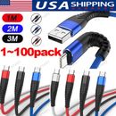 Heavy Duty Braided USB C Type-C Fast Charging Data Sync Charger lot Long Cord