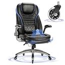 COLAMY Office Chair-Ergonomic Computer Desk Chair with Thick Seat for Comfort, High Back Executive Chair with Padded Flip-up Arms, Stylish Leather Chair with Upgraded Caster for Swivel, Black