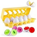 Coogam Matching Eggs 12 pcs Set Color & Shape Recoginition Sorter Puzzle for Easter Travel Bingo Game Early Learning Educational Fine Motor Skill Montessori Gift for Children Kids