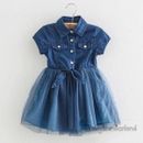 Girls Soft Denim Multi Layer Tulle Dress Clothes Size 2-7Years