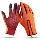 Anti-slip Motorcycle Winter Warm Outdoor Sports Hiking Cycling Men Women Full Finger Touch Screen Gloves, Orange, S /Plam width:2.95in