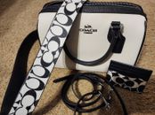 Lot of 3-Coach Handbag-Novelty Strap-Card Holder-Signature Print-Black & Chalk