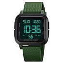 Men's Digital Sports Watch, Multifunction Big NumbersDial Large Face Dual Time Waterproof Outdoor Silicone Watch for Men/Boy/Student, Army Green- Black, Sport Watch