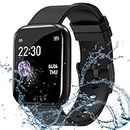 m i Smart Watch for Men Kids Boys Women Girls ID116 Plus Bluetooth 1.3" LED with Blood Oxygen Monitoring, Continuous Heart Rate Sensor Full Touch Screen Daily Activity Tracker BP Monitor (Black)