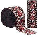 GORGECRAFT 5 Yards Floral Embroidered Jacquard Ribbon Vintage Woven Trim 2 Inch Wide Boho Lace Fabric for Embellishment DIY Craft Sewing Handmade Bag Clothing Decoration Accessories(Dark Red)