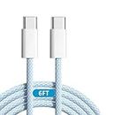 CASOSHIELD USB C to C Charging Cable 6ft, 60W Fast Type C to C Charger Cord Long for Apple iPhone 15 Plus/15 Pro Max, MacBook Pro, iPad 12.9/11 inch/Mini/Air 5/4,Galaxy S23+/S23 Ultra, Blue