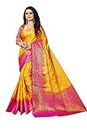 C J Enterprise Women's Pure Kanchipuram Silk Sarees For Wedding With Un-Stitched Blouse Piece (D12 Paithani), Yellow, 5.5 meters