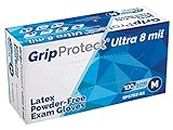 GripProtect Ultra 8 Mil Latex Exam Gloves, Disposable, Textured, Medical, Automotive, Janitorial, Home, EMS, Hospital, Law-Enforcement Medium (100 Count))