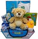 Nikki’s Gift Baskets Sweet New Baby Boy Gift Basket, Baby Layette Set with Adorable New Baby Essentials, Newborn Baby Gift Set Basket for Expecting Moms & Baby Showers, Baby Dinosaur Clothes, Blue