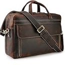 TIDING Mens Leather Laptop Bag 17 Inch Business Briefcase Tote Shoulder Bag with Trolley Strap Large Capacity Vintage Handbags for Men Travel Bags