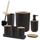 Bamboo Bathroom Accessory Set,BeiLan 8 Pieces Bath Ensemble Set- Soap Dish Toothbrush Holder Rinse Cup Lotion Bottle Trash Can Toilet Brush - Practical Toilet Kit for Home Washing Room(Black)