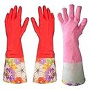 Kitchen Rubber Dishwashing Cleaning Gloves with Warm Lining Large 1 Pair