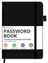 Password Book with Alphabetical Tabs – Hardcover Internet Address & Password Organizer – Password Keeper Notebook for Computer & Website – 5.2 x 7.6" Log-in Password Journal w/ Thick Paper (Black)