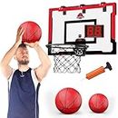 HYES 24" x 16" Large Basketball Hoop Indoor for Adults, Over The Door Basketball Hoop with Sturdy Backboard/Electronic Scoreboard, Basketball Toys Gifts Ideas for Man Kids Teens Boys Girls, Red