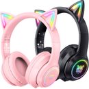 Wireless Cat Ear Headphones for Kids Foldable Bluetooth Headset Mic & Wired Mode