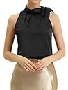 Allegra K Women's Elegant Satin Sleeveless Bow Tie Neck Solid Work Blouse Top, Black, 12