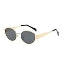 WOULDWIN Retro Oval Sunglasses for Women Men Sun Glasses Classic Shades UV400 Protection-Gold/Grey