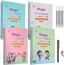 Sank Magic Practice Copybook, (4 Book + 10 Refill+ 2 Pen +2 Grip) Number Tracing Book for Preschoolers with Pen, Magic Calligraphy Copybook Set Practical Reusable Writing Tool Simple Hand Lettering