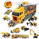 Coolplay 11 in 1 Die-cast Construction Vehicle Mini Engineering Truck Toy Set in Carrier Truck Playset for Boys, Mini Dumper, Bulldozers, Forklift, Tank Truck, Asphalt Car and Excavator for Kids