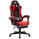 HLDIRECT Gaming Chair, Ergonomic Gaming Chairs for Adults, Video Game Chair with Footrest, Gamer Computer Chair with Highback Headrest and Lumbar Support, Swivel PU Leather Office Chair, Black & Red
