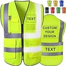 Custom Safety Vest High Visibility Reflective Personalized Vests with Logo Photo Pocket Zipper Customize Class 2 for Men Work