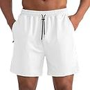KEOYA Men's Workout Running Shorts Sports Fitness Gym Training Quick Dry Athletic Shorts with Pockets Bodybuilding Weightlifting Pants White Large