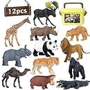 Safari Animal Toys Figures, 12 PCS Realistic Jumbo Wild Jungle Animals Figurines, Large African Zoo Animal Playset with Lion,Elephant,Giraffe, Plastic Animal Learning Toys for Kids Toddlers Boys Girls