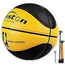 Senston 29.5'' Basketball Outdoor Indoor Rubber Basketball Ball Official Size 7 Street Basketball with Pump Yellow/Black