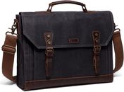 Laptop Messenger Bag for Men, Vintage Waxed Canvas Leather 15.6 Inch Laptop Satc