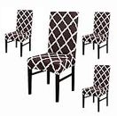 House of Quirk Polyester Elastic Chair Cover Stretch Removable Washable Short Dining Chair Cover Protector Seat Slipcover - Brown Diamond(Pack of 4)