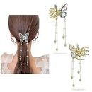 INSIME Butterfly Claw Clips for Women - 3D Butterfly clutcher Hair Style Accessories - 5.5 inch Tassle Butterfly Hair Accessories for Women Stylish Wedding (1 Piece)