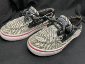 Girls Youth Sperry Top Sider BAHAMA Black White Zebra Sequin Boat Shoes Sz 9Y