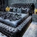 Beds & Co Black Crushed Velvet Upholstered Regal Ambassador Bed Frame and Headboard - Mattress/Diamante Hand Made in the UK - Single/Double/Kingsize/Superking (Super King (6FT), Without Mattress)