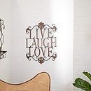 Deco 79 Metal Sign Live Love Laugh Wall Decor with Scrollwork, 21" x 1" x 28", Brown