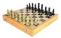 StonKraft 10" Handcarved Chess Board with Wooden Base & Stone Inlaid Work - Chess Game Board Set with Handcrafted Natural Stone Piece with Free Chess Set,for-All Ages
