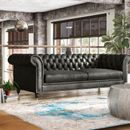 Trent Austin Design® Navas 94" Faux Leather Rolled Arm Chesterfield Sofa Faux Leather in Gray | 31 H x 94 W x 39 D in | Wayfair TADN7896 34647079
