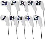 Scott Edward 10 Pcs Leather Iron Golf Head Covers Strong Magnetic Closure Long Neck Protect Club Clearly Number Tag 3-9/A/P/S (Gradient Leather White)