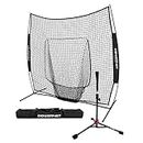 PowerNet Baseball Softball Practice Net 7x7 with Travel Tee | Practice Hitting, Pitching, Batting, Fielding | Portable Backstop (Black)