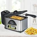 iBELL DF210N Electric Deep Fryer 2 Litre Stainless Steel 2000W with Variable Temperature Control Lid, Silver