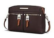 MKF Crossbody Bag for Women – PU Leather Pocketbook Handbag – Designer Side Messenger Purse, Shoulder Crossover, Coffee-cognac Brown, Large